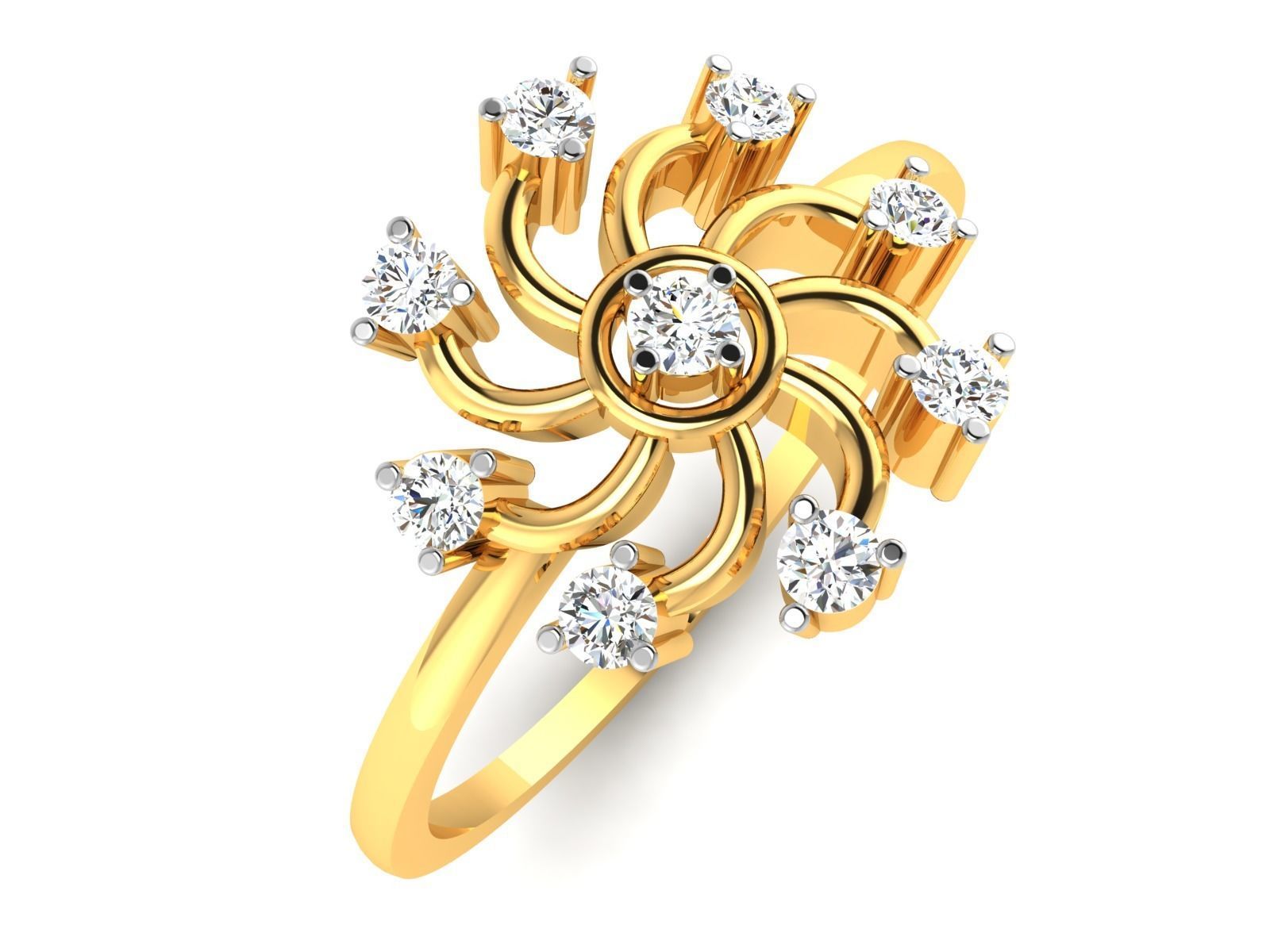 Ring-6152 diamond cluster ring gold 3D print model_1