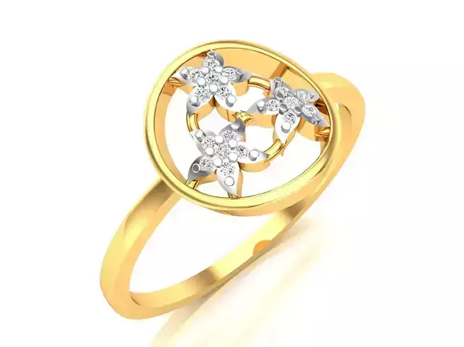 Ring-6139 gold ring with diamonds in center