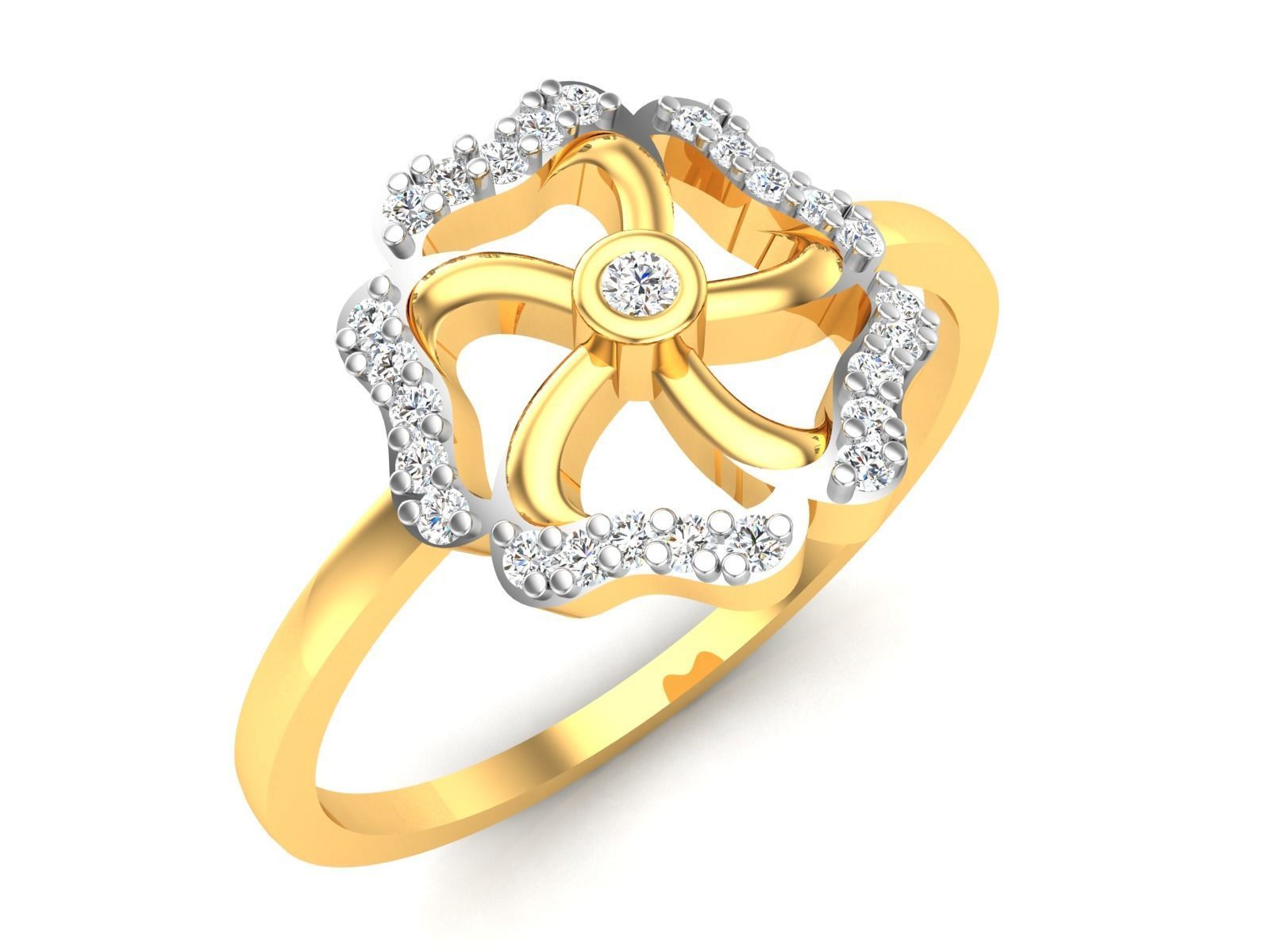 Ring-6135 gold flower ring with diamonds 3D print model_1