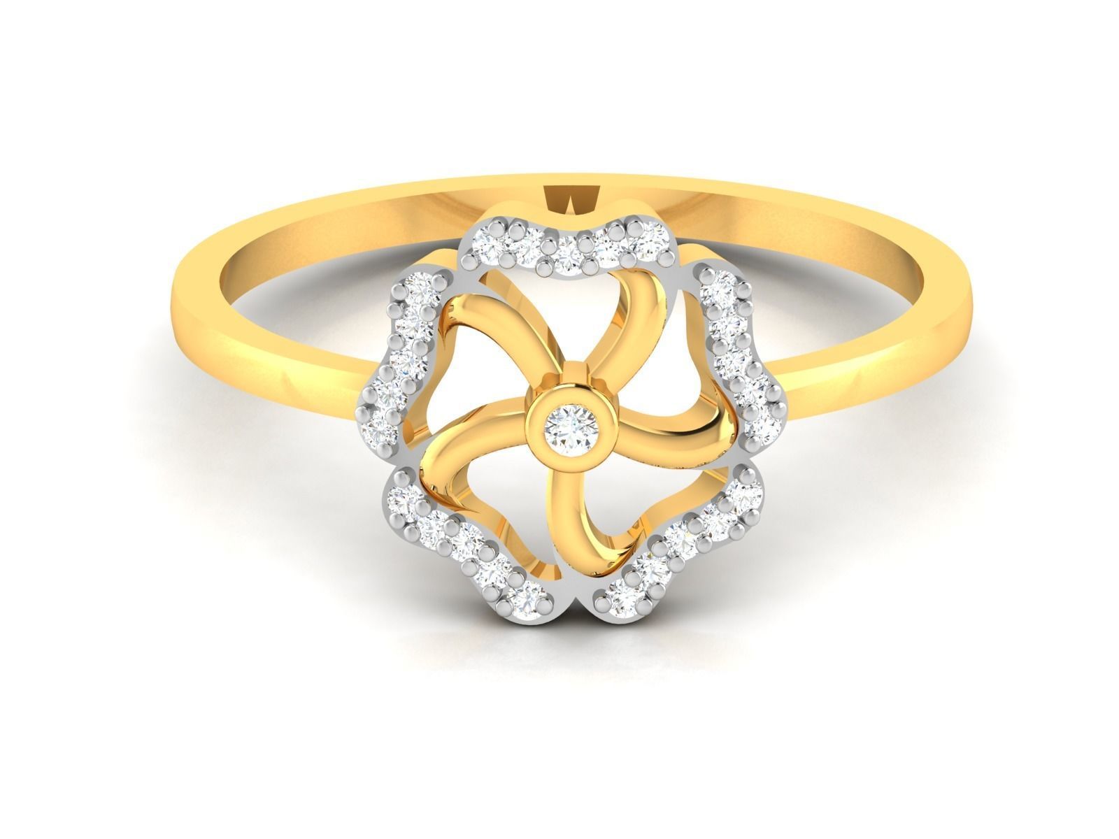 Ring-6135 gold flower ring with diamonds 3D print model_8