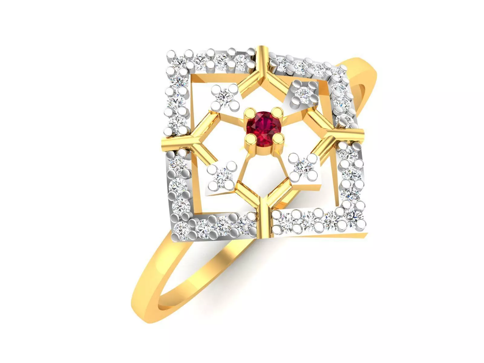 Ring-6134 diamond and ruby ring gold 3D print model_0