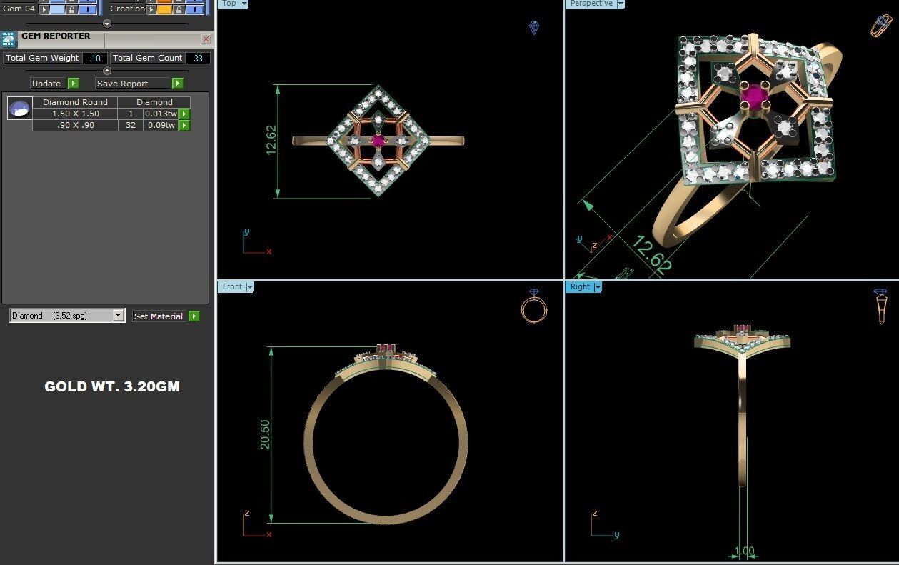 Ring-6134 diamond and ruby ring gold 3D print model_1