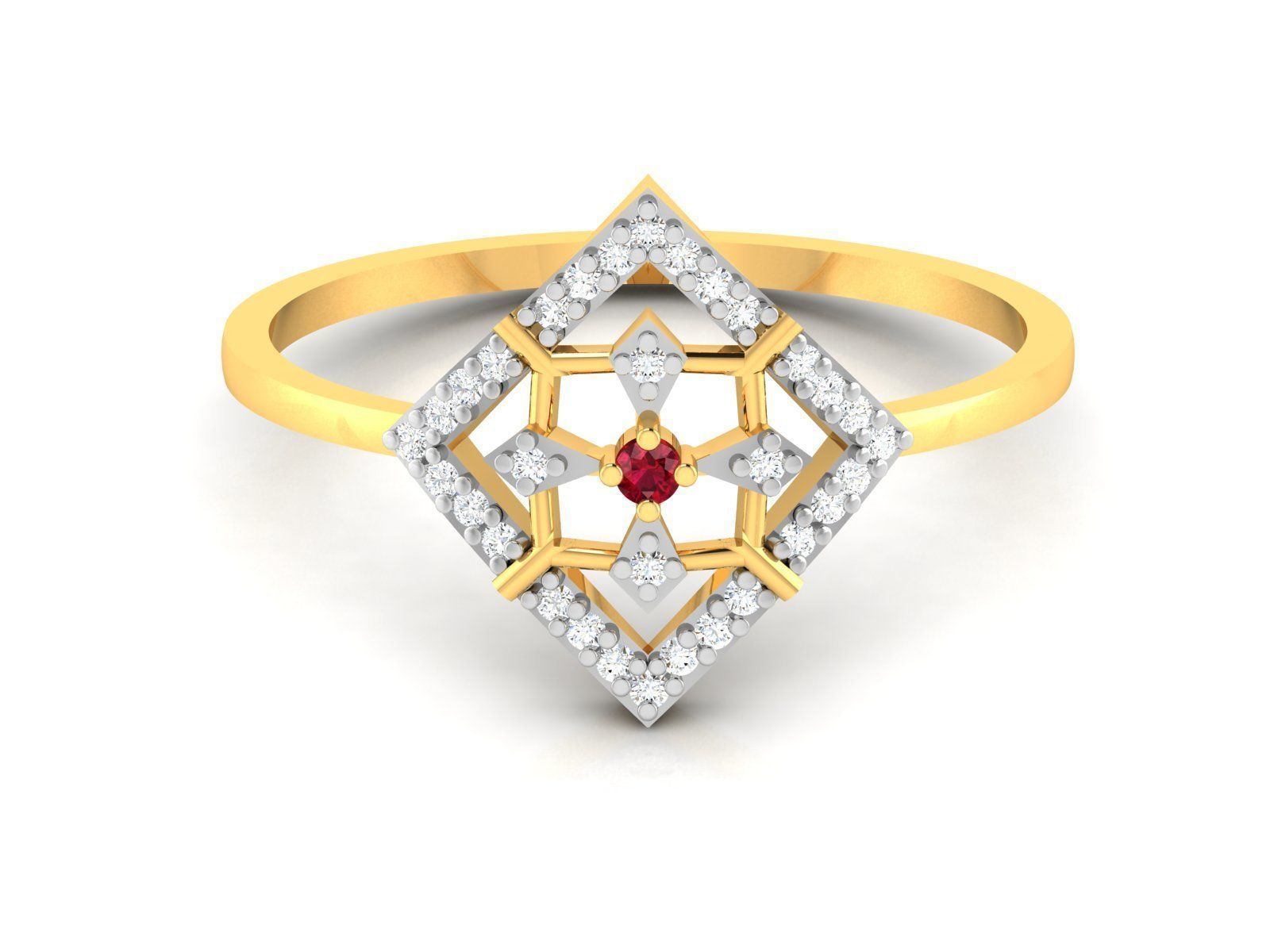 Ring-6134 diamond and ruby ring gold 3D print model_4