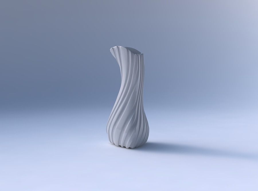 Vase puffy bent triangle with twisted smooth ribbons    3D print model_4