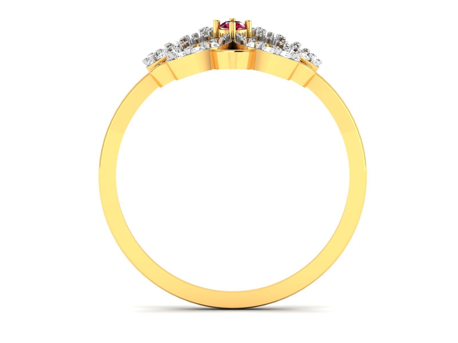 Ring-6130 flower ring with diamonds and rubies 3D print model_3