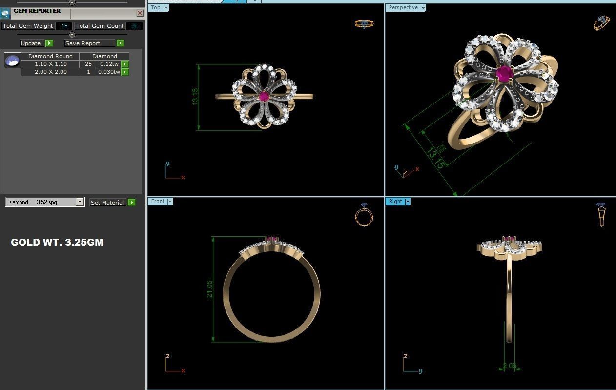 Ring-6130 flower ring with diamonds and rubies 3D print model_4