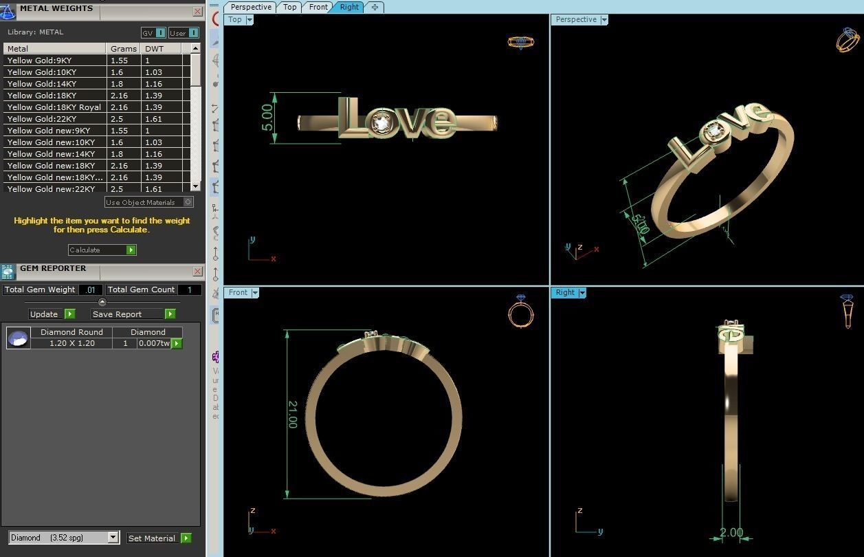 Ring-6124 love diamond ring gold 3D print model_4
