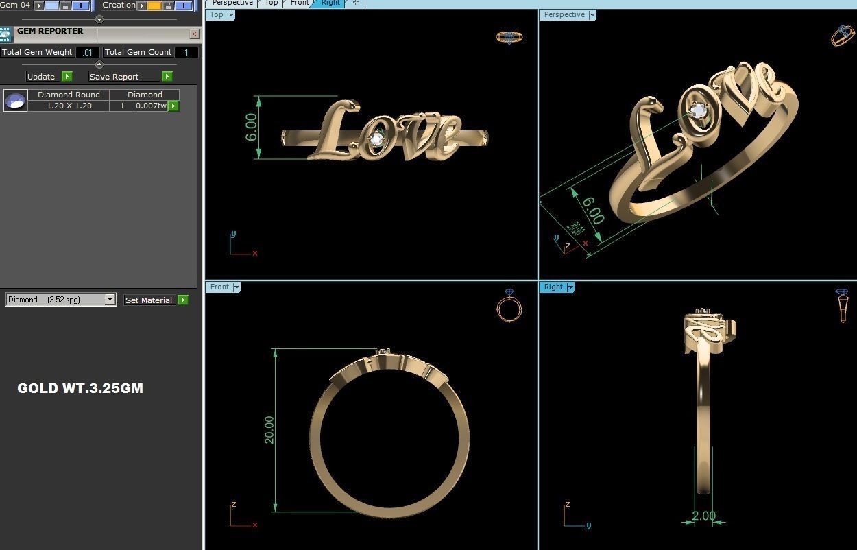 Ring-6123 gold ring with initial 3D print model_4