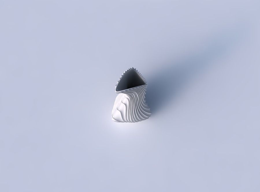 Vase puffy bent triangle with wavy extruded lines 2 3D print model_2