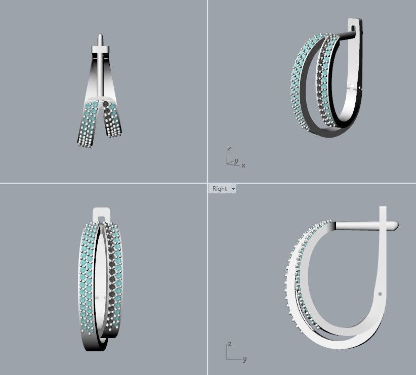 Women earrings with gems CAD 3dm stl 3D print model_31