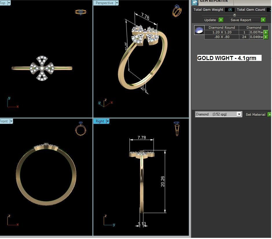 Ring-6069 diamond cross ring gold 3D print model_9