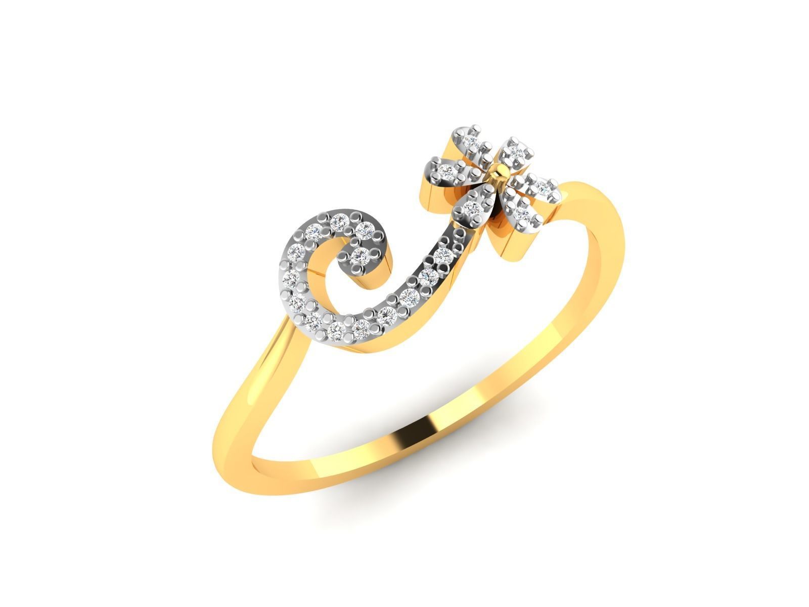Ring-6062 gold ring with diamonds 3D print model_2