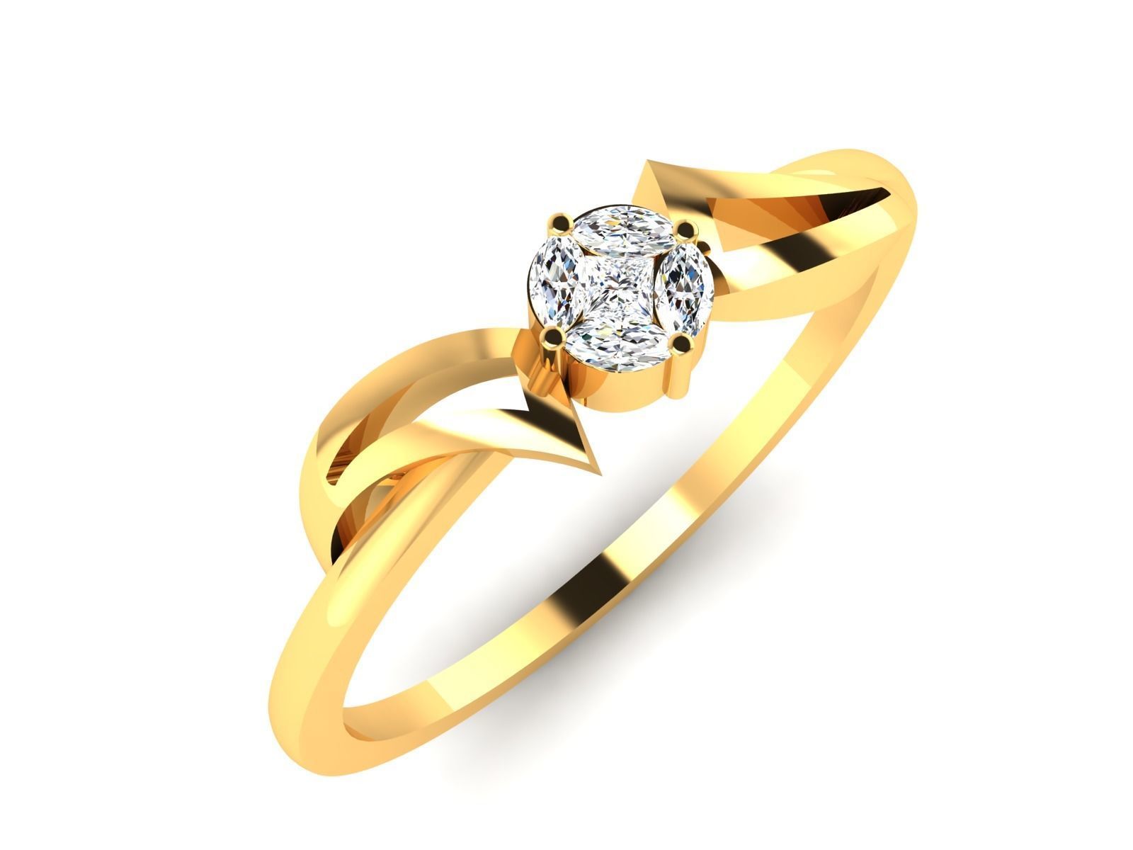 Ring-6046 solitaire diamond ring gold 3D print model_4