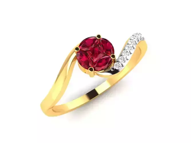 Ring-6034 gold ring with ruby stone and diamonds