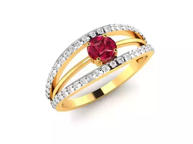 Ring-6032 gold ring with ruby stone and diamonds