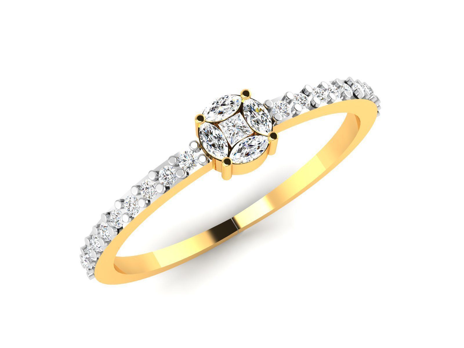 Ring-6030 solitaire diamond ring gold 3D print model_1
