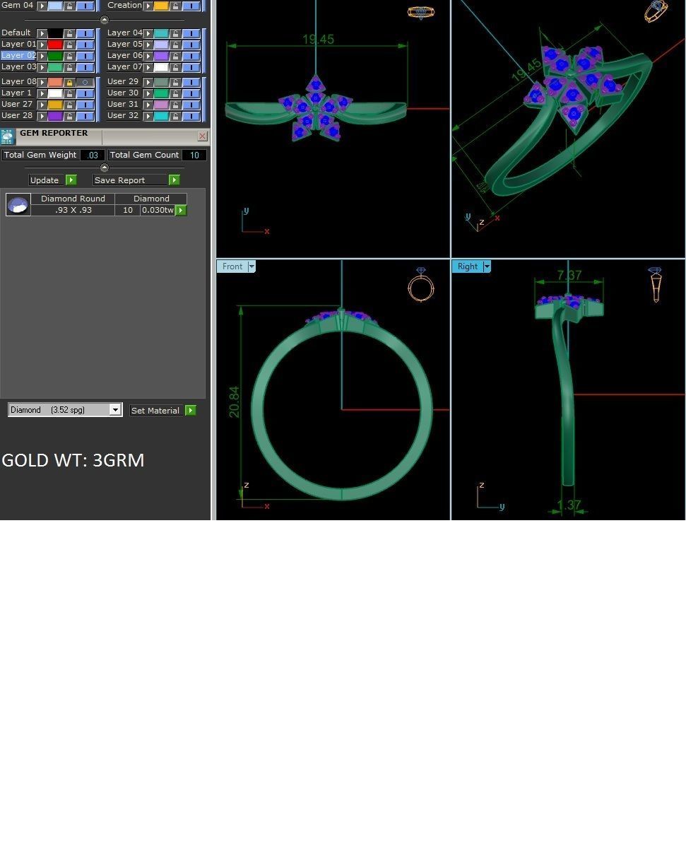 Ring-6029 diamond star ring gold 3D print model_1