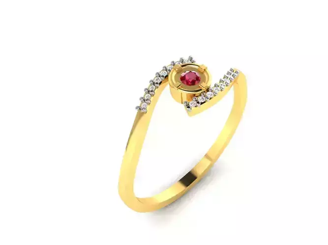 Ring-6027 gold ring with ruby stone and diamonds