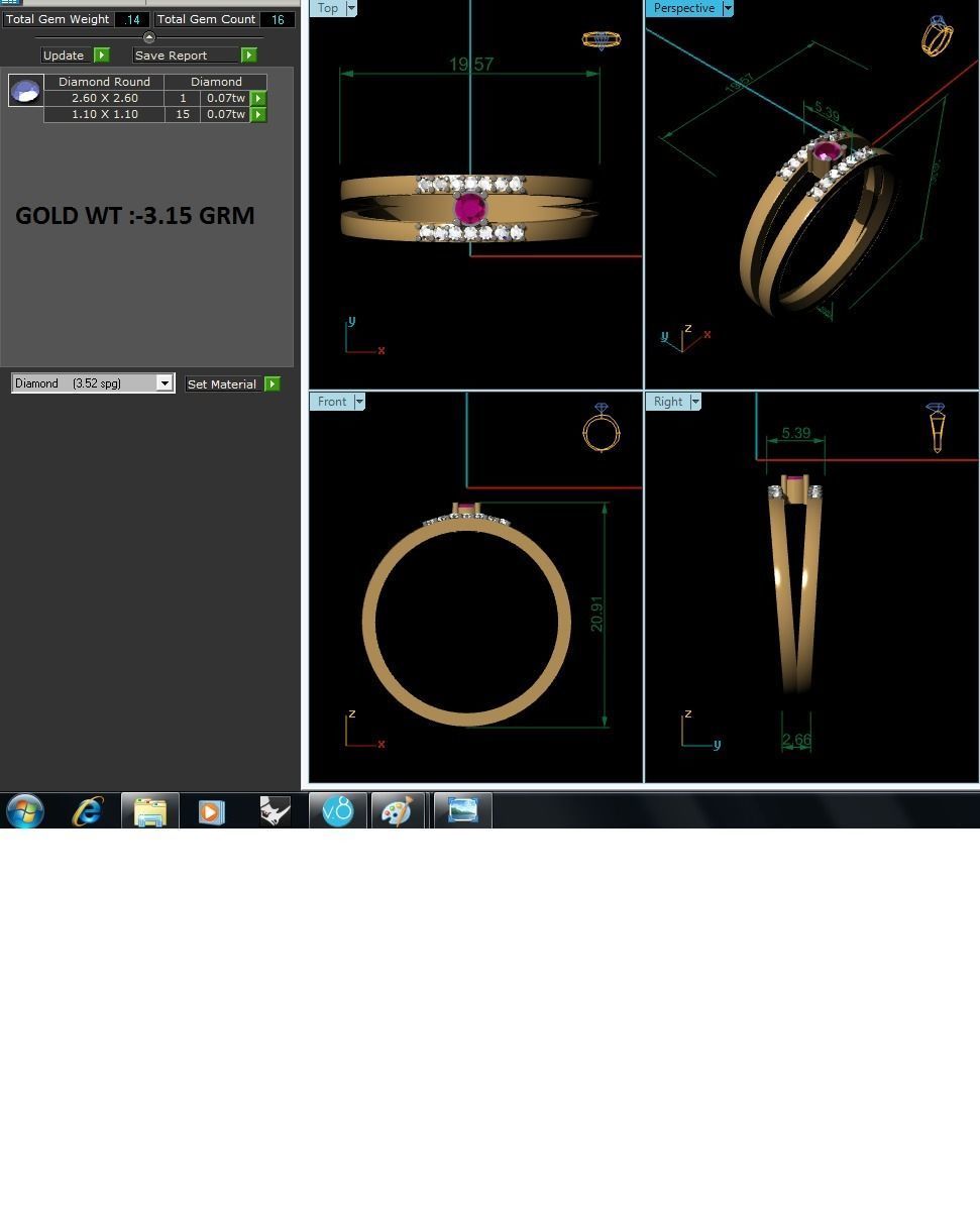 Ring-6025 gold ring with ruby stone and diamonds 3D print model_9