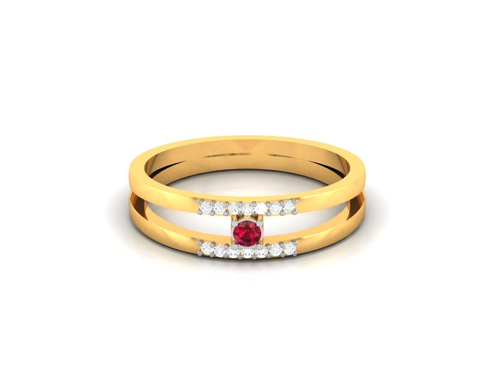 Ring-6025 gold ring with ruby stone and diamonds 3D print model_8