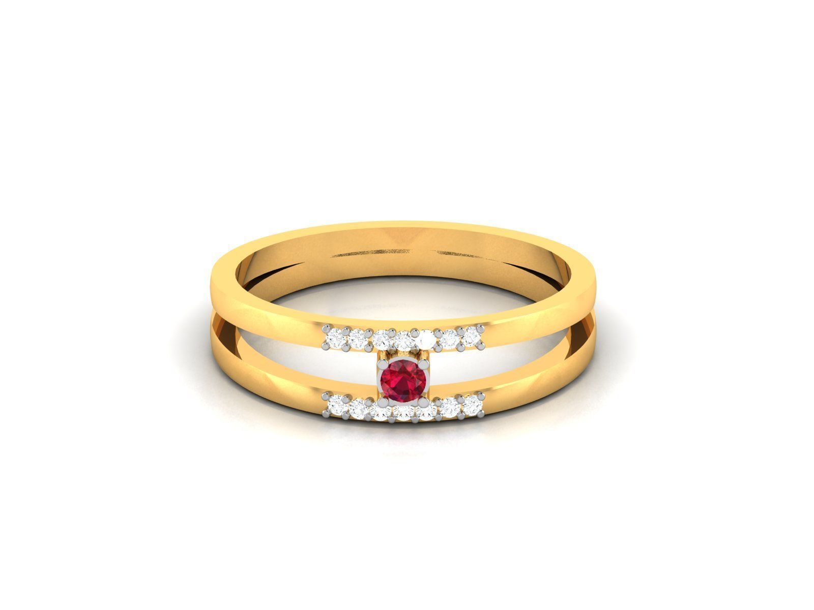 Ring-6025 gold ring with ruby stone and diamonds 3D print model_7