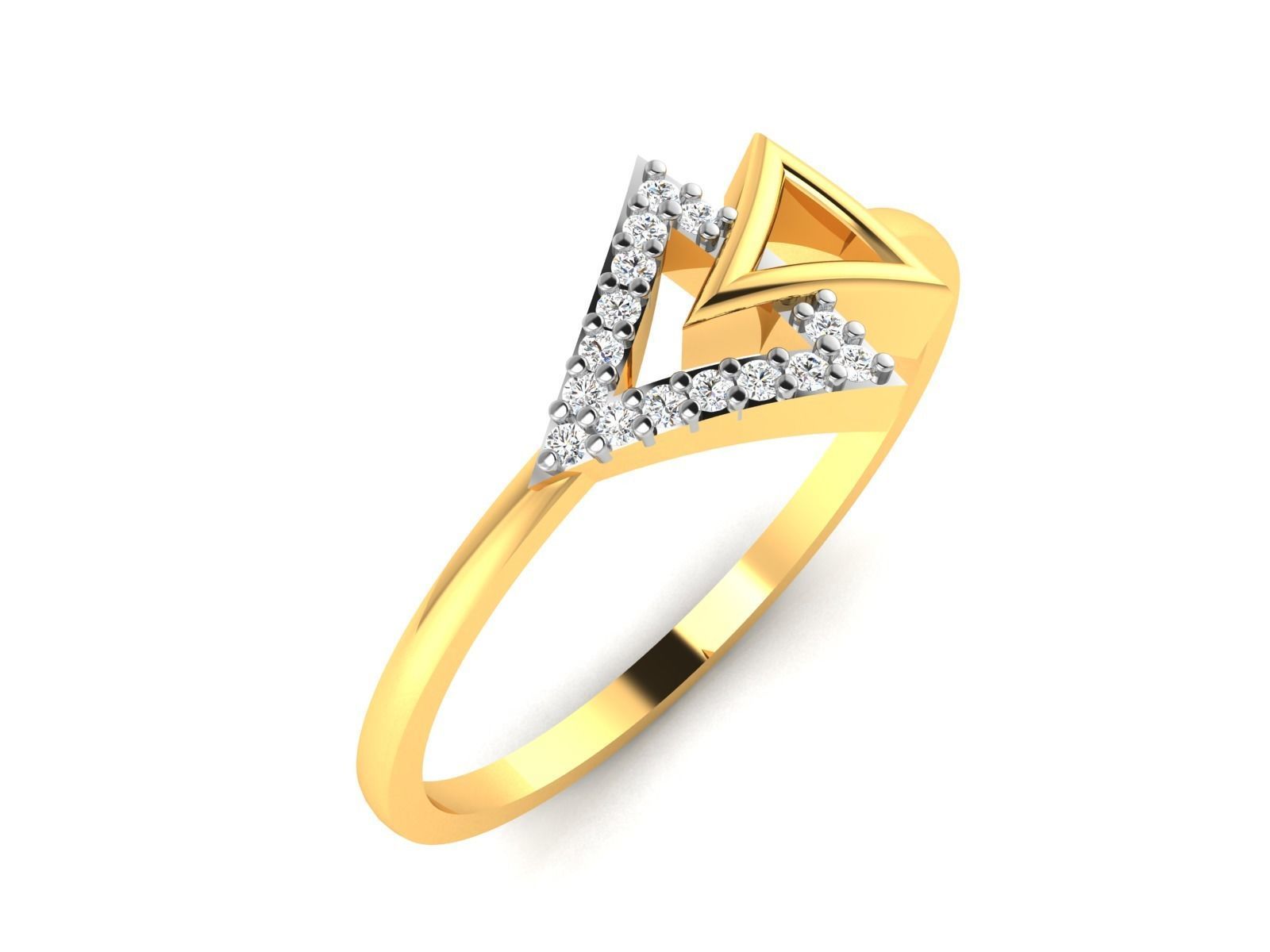 Ring-6021 diamond triangle ring gold 3D print model_1