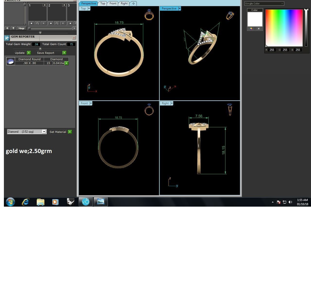 Ring-6021 diamond triangle ring gold 3D print model_9