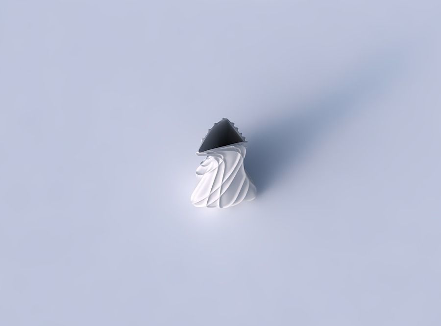 Vase puffy bent triangle with wavy sparse extruded lines 3D print model_2