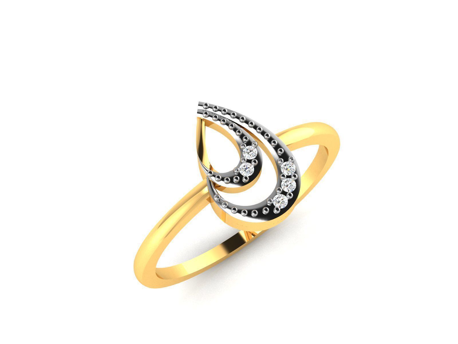 Ring-6393 gold ring with diamonds in shape of tear 3D print model_1