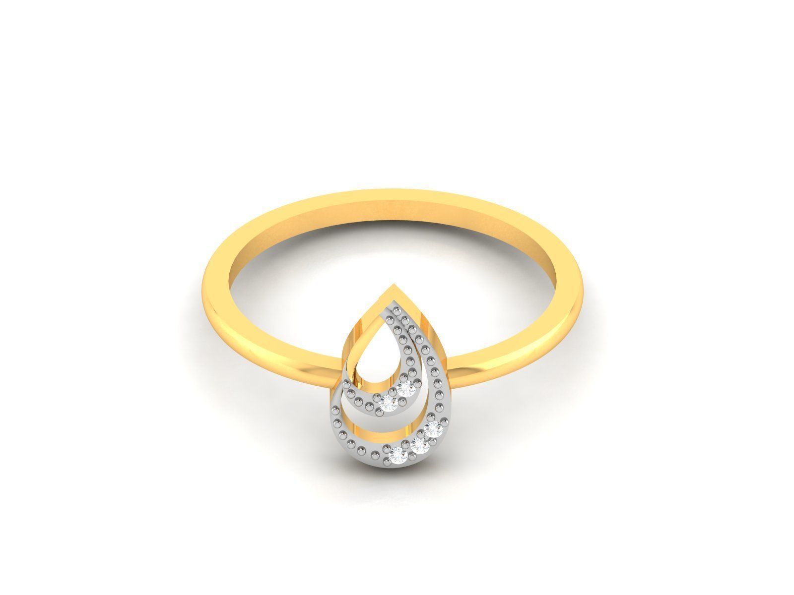 Ring-6393 gold ring with diamonds in shape of tear 3D print model_7