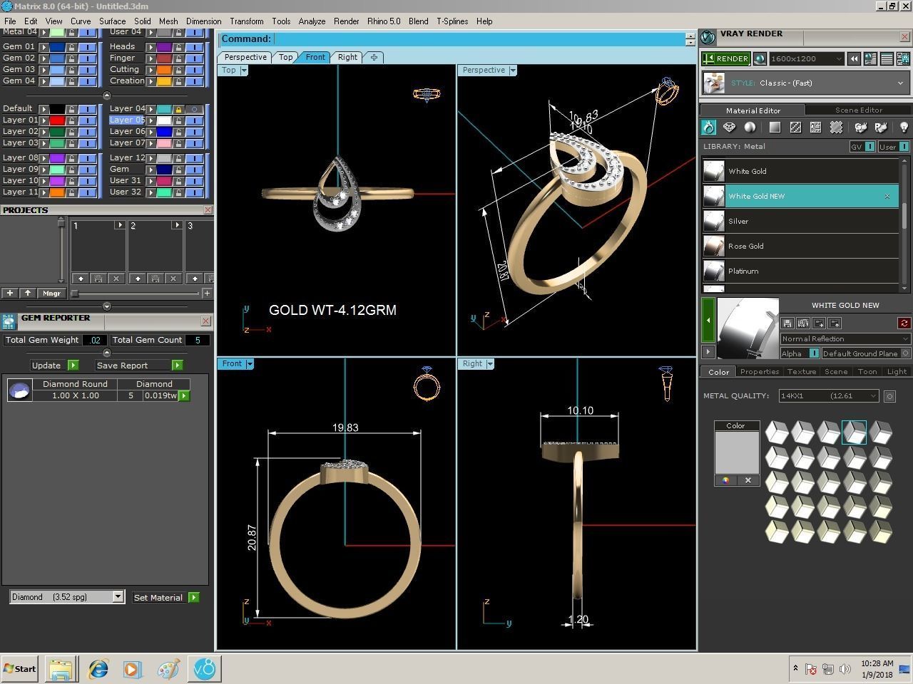 Ring-6393 gold ring with diamonds in shape of tear 3D print model_9