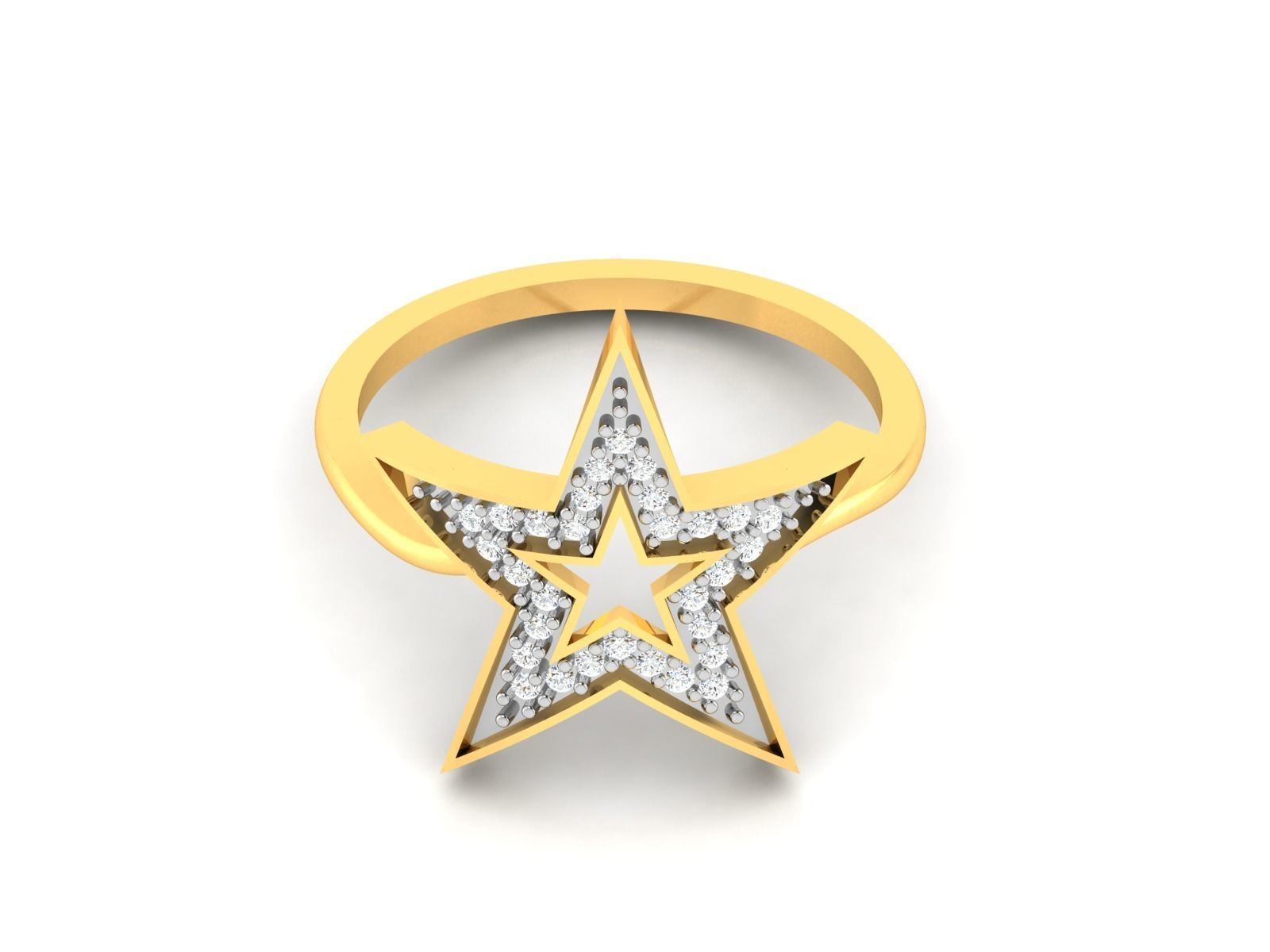 Ring-6381 gold star ring with diamonds 3D print model_9
