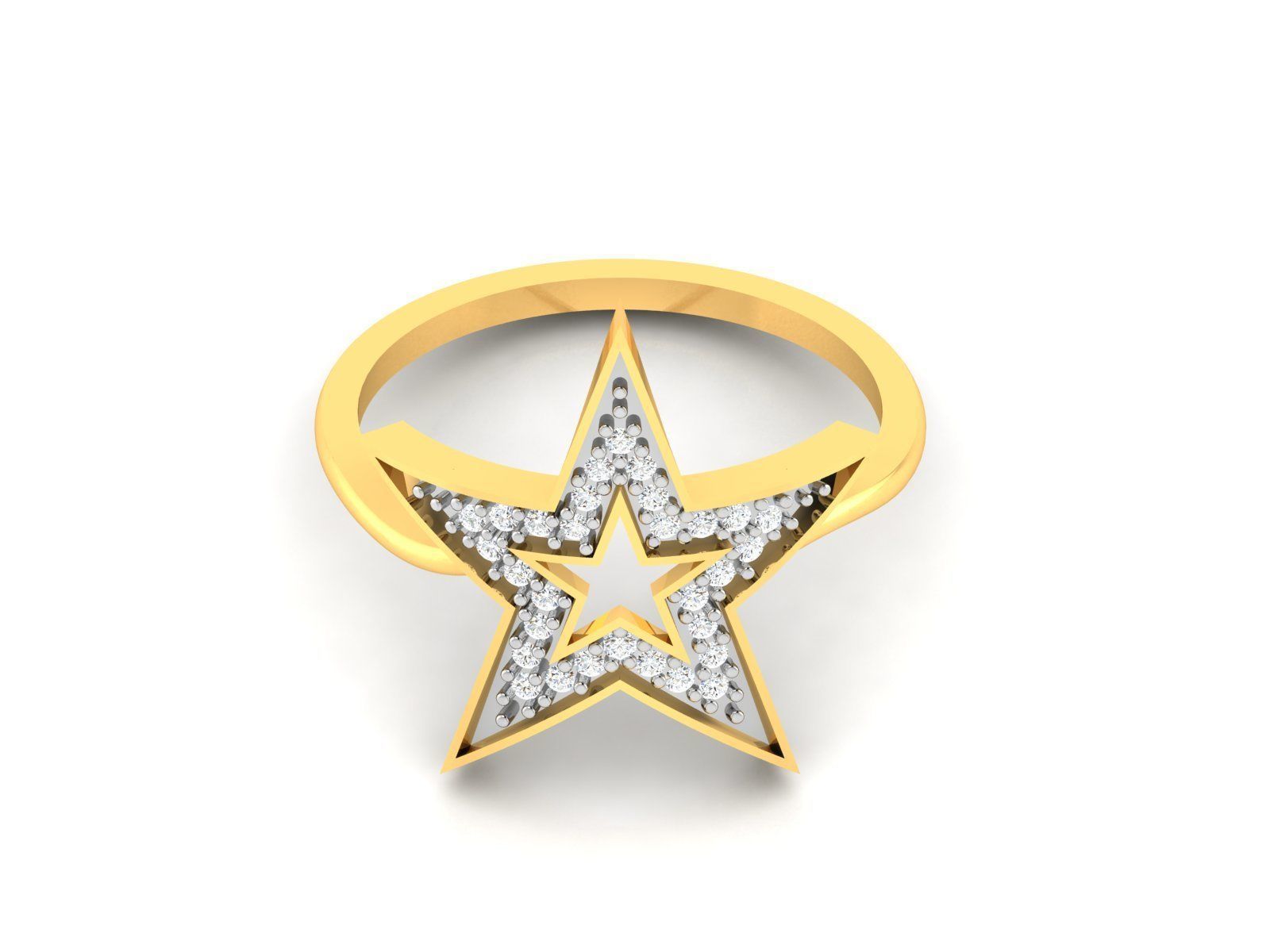 Ring-6381 gold star ring with diamonds 3D print model_8