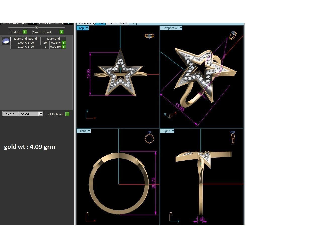 Ring-6381 gold star ring with diamonds 3D print model_5