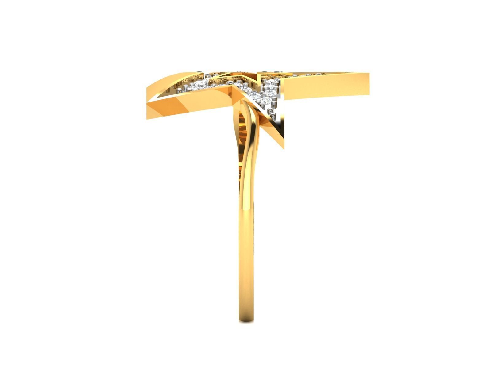 Ring-6381 gold star ring with diamonds 3D print model_7
