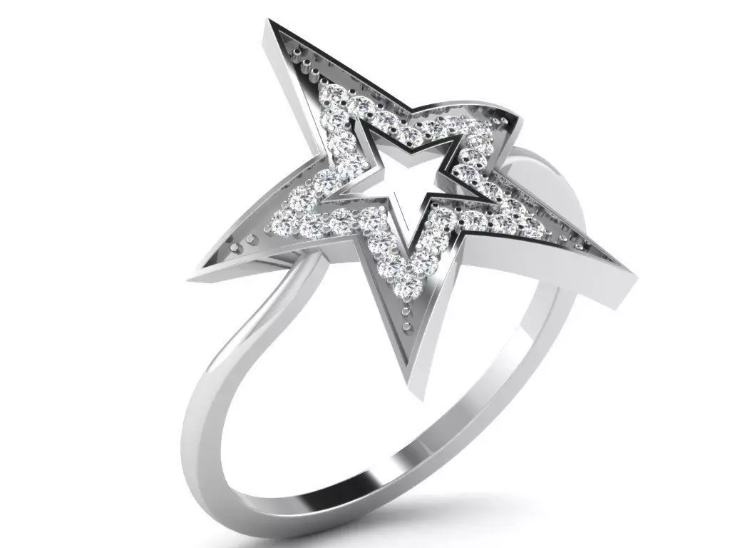 Ring-6381 gold star ring with diamonds 3D print model_0