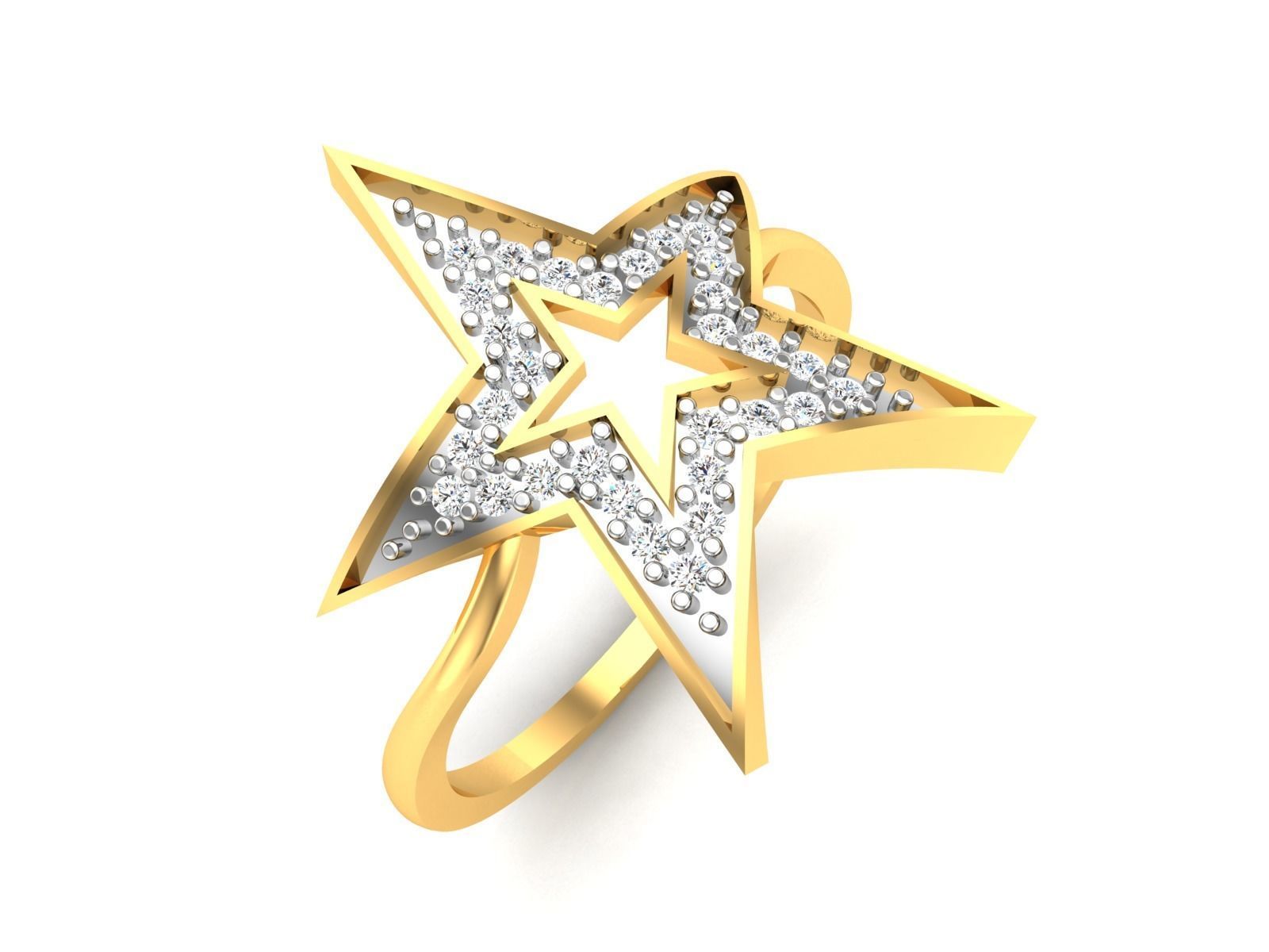 Ring-6381 gold star ring with diamonds 3D print model_2