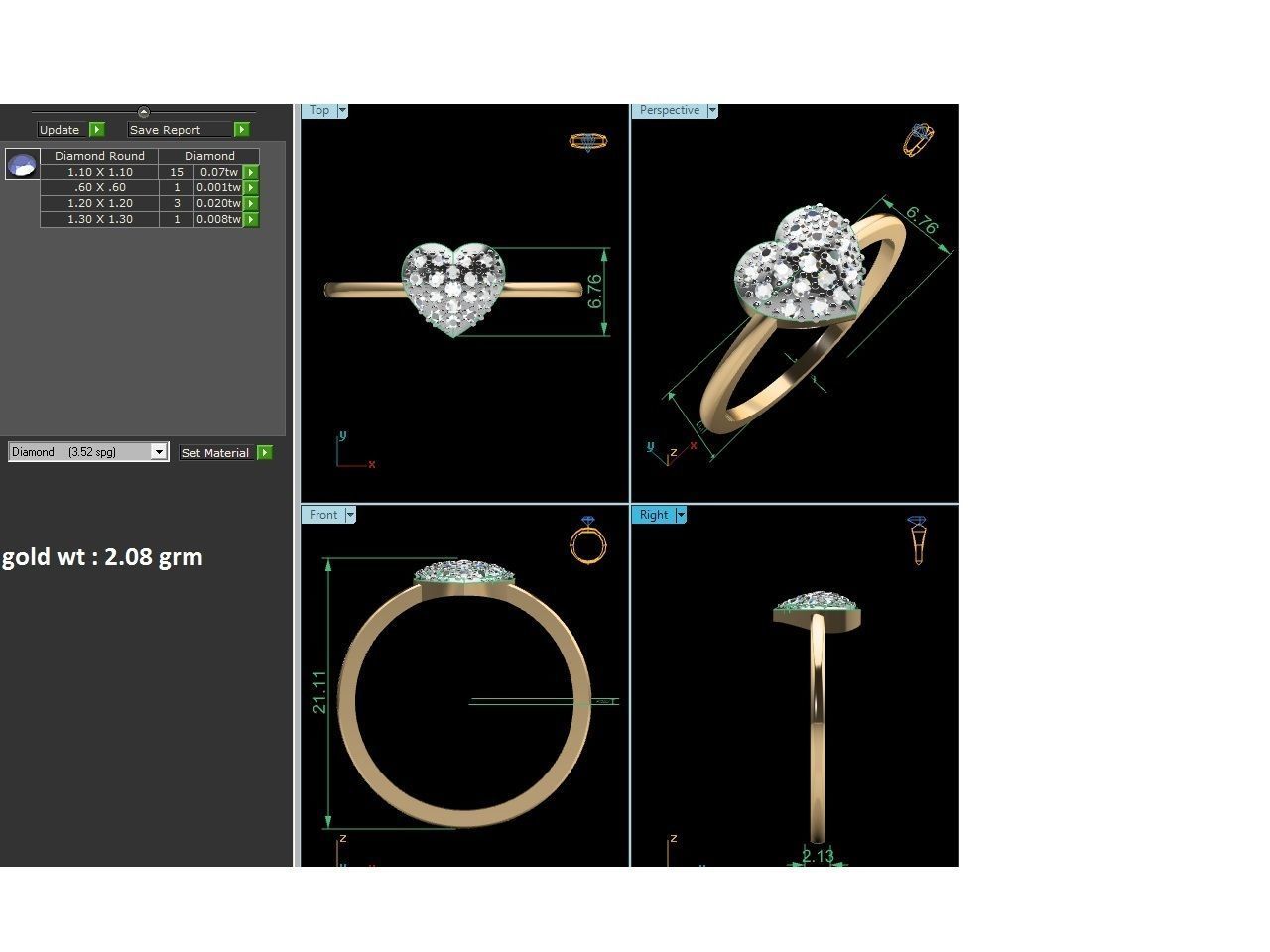 Ring-6380 heart shaped diamond ring gold 3D print model_5