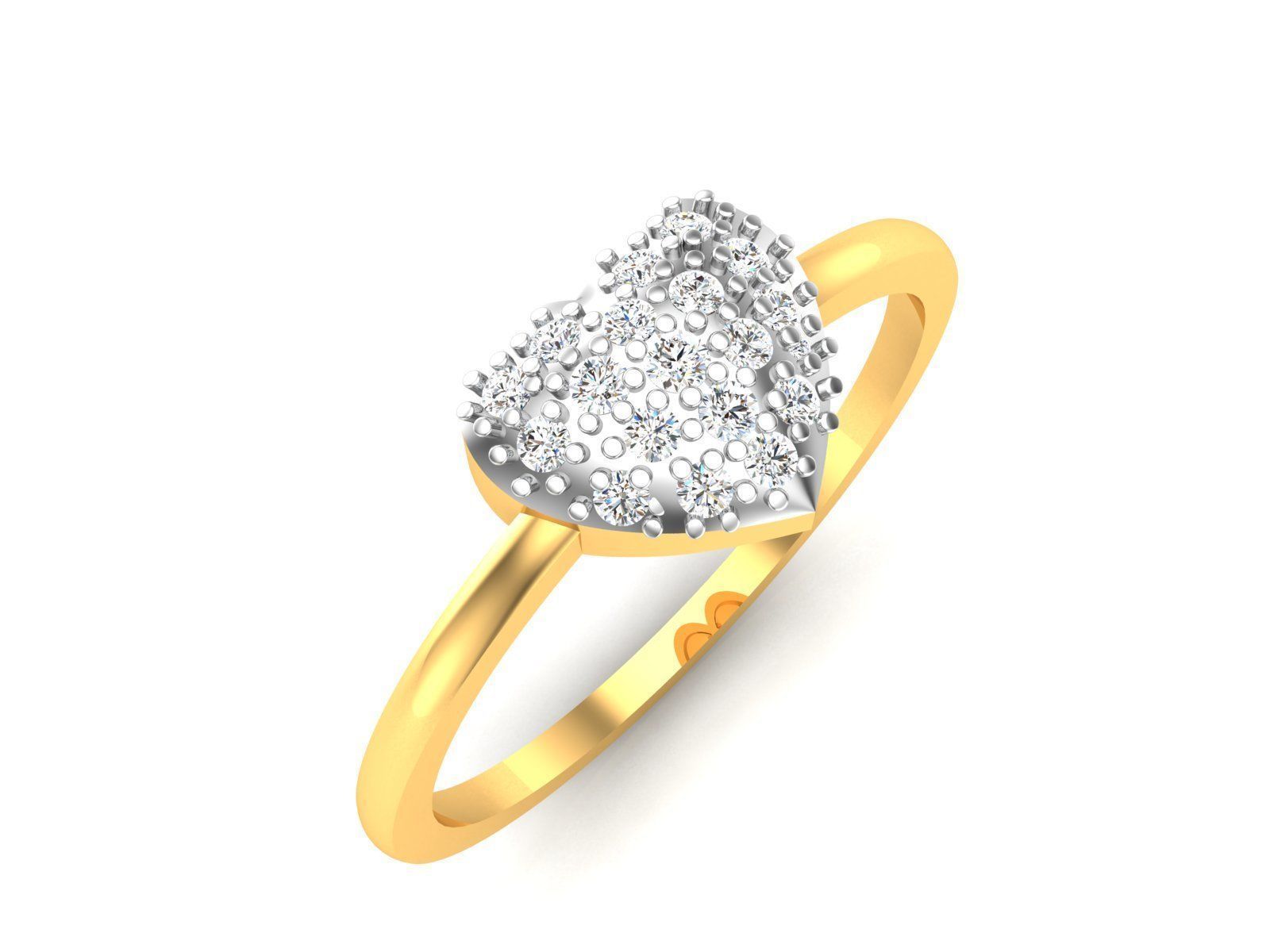 Ring-6380 heart shaped diamond ring gold 3D print model_6