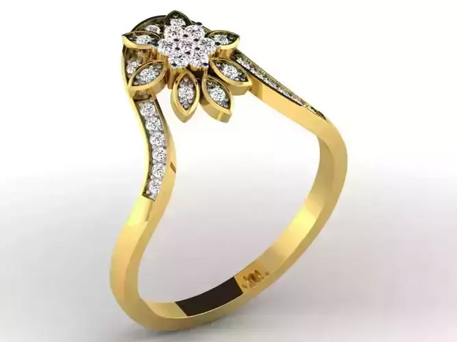 Ring-6372 diamond flower ring gold