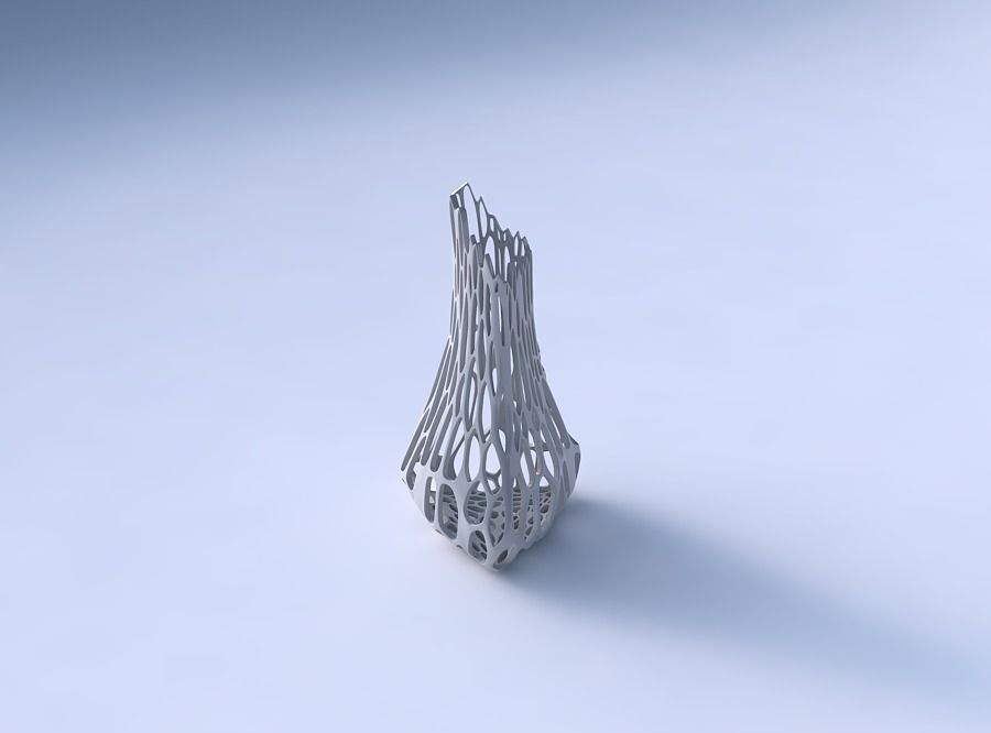 Vase puffy tappered triangle with cracked organic lattice 3D print model_3