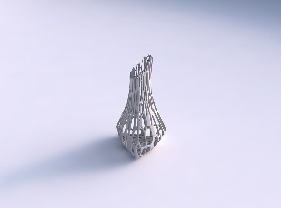 Vase puffy tappered triangle with cracked organic lattice 3D print model_0