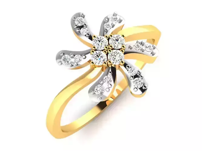 Ring-6297 diamond flower ring gold
