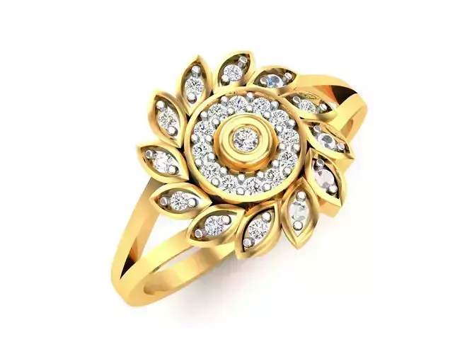 Ring-6296 gold flower ring with diamonds
