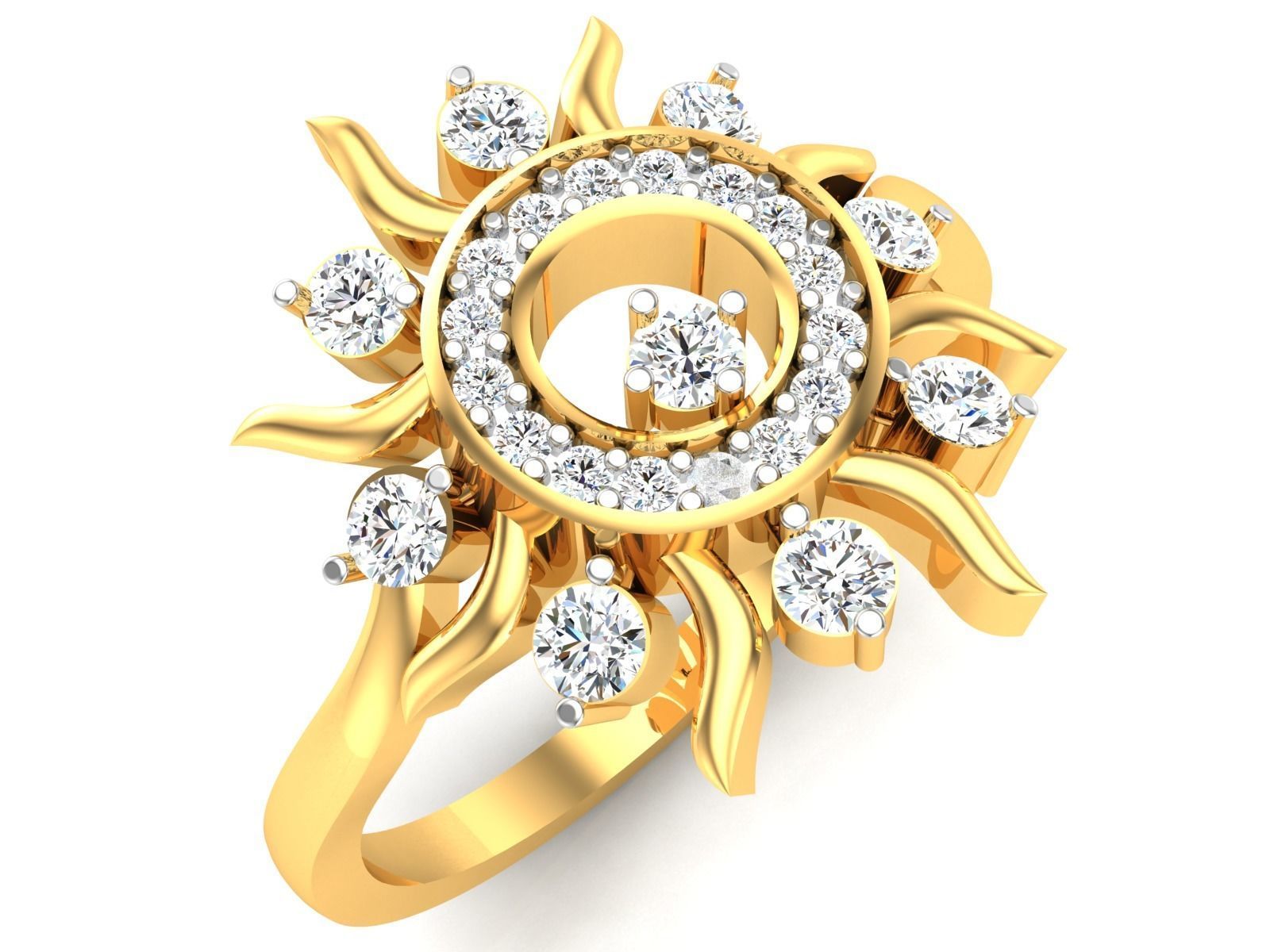 Ring-6294 diamond sun ring gold 3D print model_1