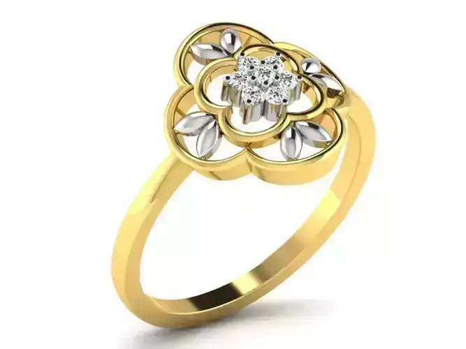 Ring-6277 gold flower ring with diamonds