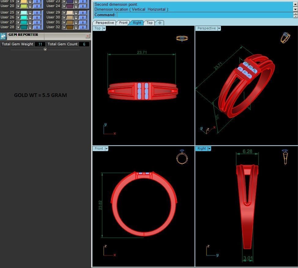 Ring-6265 gold ring with diamonds 3D print model_1