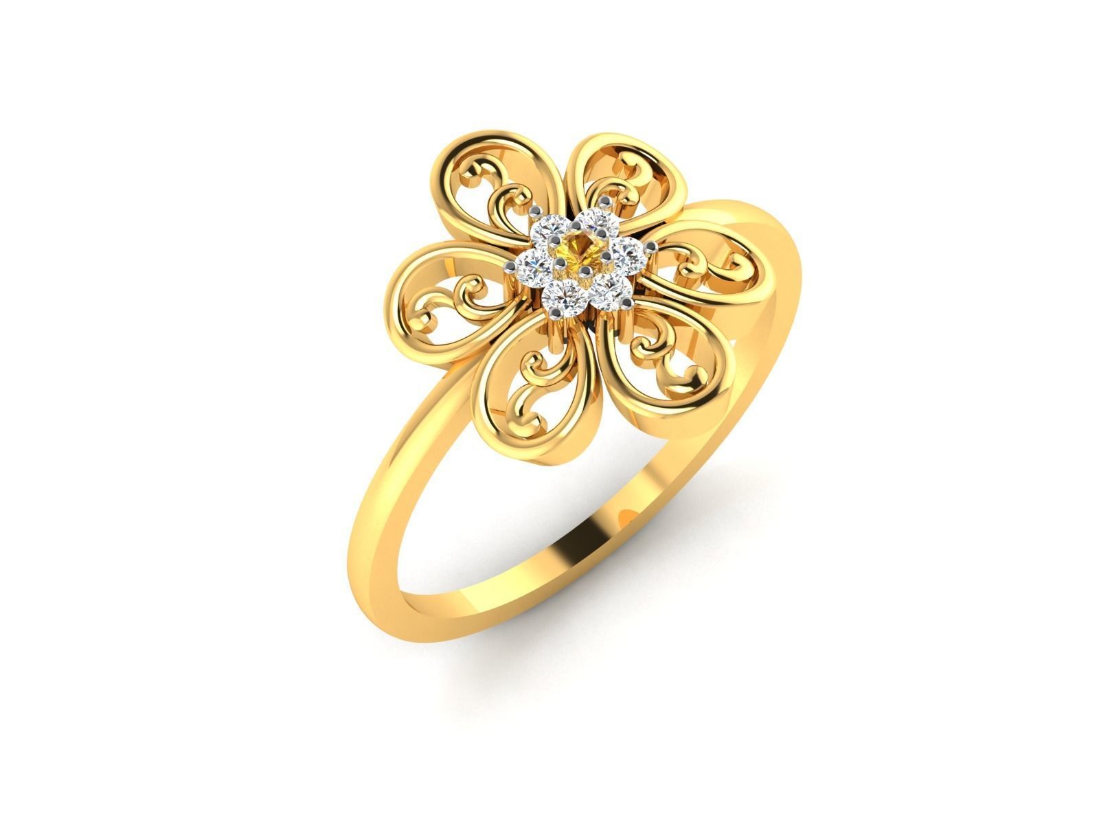 Ring-6263 gold flower ring with diamonds 3D print model_2