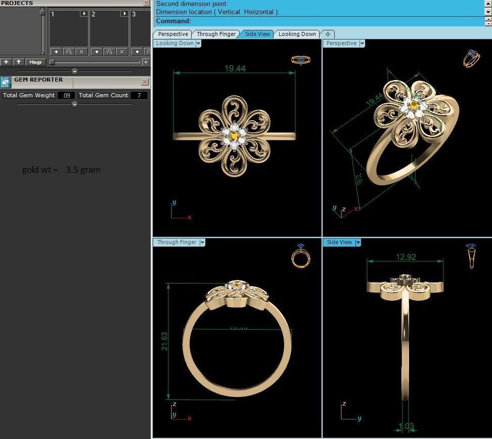 Ring-6263 gold flower ring with diamonds 3D print model_1