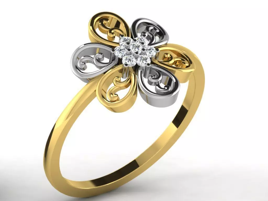 Ring-6263 gold flower ring with diamonds 3D print model_0